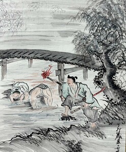 【真作】矢沢晴月「人物画」掛軸 紙本 人物 日本画 日本美術 武士 武家 ｓ012308