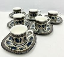 BK◆ MIKASA ミカサ Potters Gallery MK222 カップ&ソーサー 6客セット 洋食器 コーヒーカップ ティーカップ 洋陶磁器 葉柄 現状品_画像1