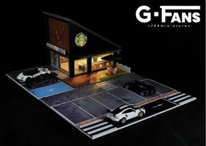 G- FANS スターバックス　ジオラマ 組立式　点灯駐車場 1/64ミニカーガレージ