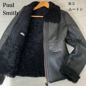【極美品】最高級ファーストライン PaulSmith ポールスミス ムートンジャケット レザー フライト B-3 ラム 羊革 ナッパ ブラック 黒 S