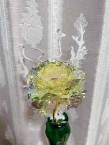 デコトラ　花瓶用メッキ造花　トラック　オーロラローズイエロー　金運