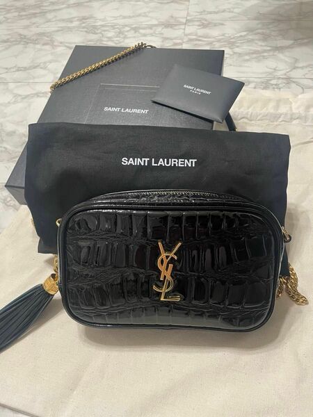 SAINT LAURENT サンローラン　ルーミニバッグ　パテントレザー　クロコダイルエンボス　ショルダーバッグ