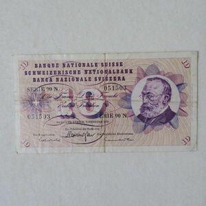 【送料６３円】 スイス　１０フラン紙幣　１９７４年