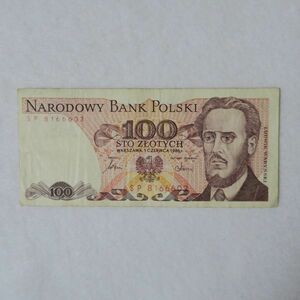 【送料６３円】 ポーランド　１００ズロチ紙幣　１９８６年
