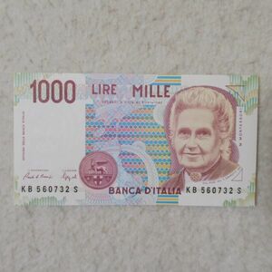 【送料６３円】 イタリア　１０００リラ紙幣　１９９０年