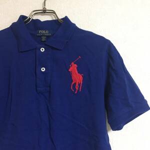 POLO RALPH LAUREN ビッグポニー ポロシャツ M コットン ブルー ワッペン KIDS レディース