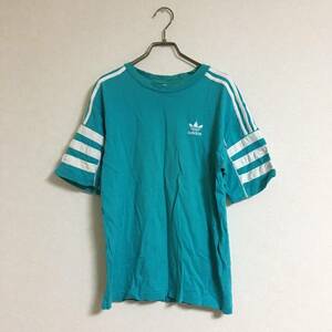 adidas アディダス トレフォイルロゴ 刺繍ロゴ 3本ライン Tシャツ 水色