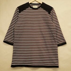 261576【Lサイズ】meta nonnative 七分袖 ベロア切替 ボーダー カットソー Tシャツ ブラウン ノンネイティブ 初期 五分袖 メンズ