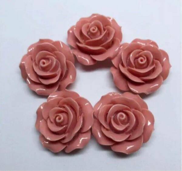 送料無料 5粒組 美しい バラ 薔薇 ビーズ パーツ ハンドメイド 素材 ピンク