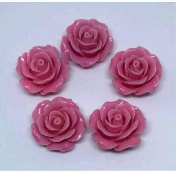 送料込 5粒組 美しい バラ 薔薇 ビーズ パーツ ハンドメイド 素材 ピンク 新品