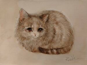 猫のイラスト　水彩画　手描きイラスト　インテリア　猫の絵　B6サイズ