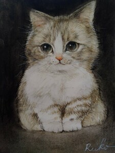 猫のイラスト　水彩画　手描きイラスト　猫アート　インテリア　B6サイズ 