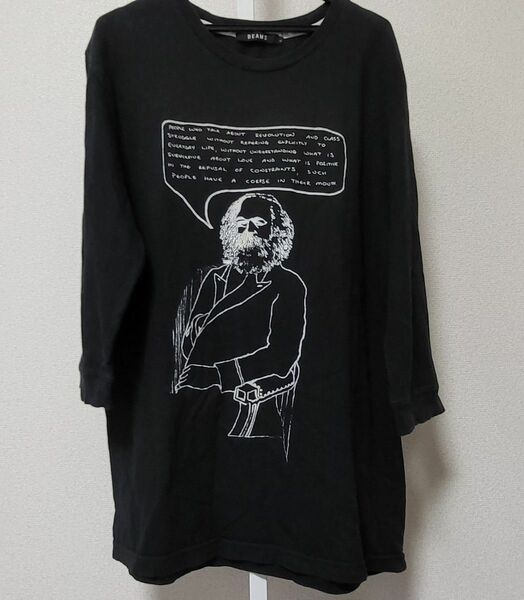 【BEAMS】カットソー 七分袖 デザイン Lサイズ Tシャツ ブラック 長袖 ロンT 黒