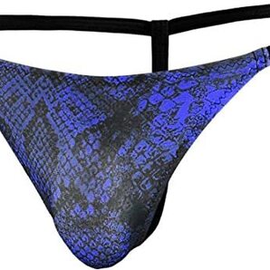 Gストリング 蛇柄 スネーク アニマル柄 Tバック ビキニパンツ メンズ マイクロビキニ 下着(ブルー青) guw009