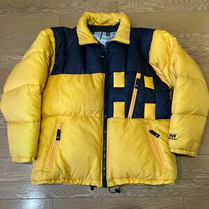 HELLY HANSEN ヘリーハンセン■ビッグロゴ ダウンジャケット L■ブルゾン 黒 イエロー ZN 19810 S■アウトドア スキー スノボ ウエア