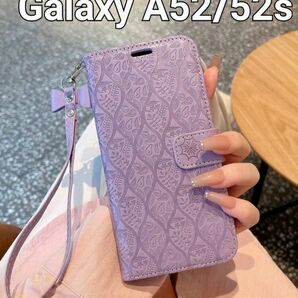 Galaxya52ケース　ペイズリー　手帳型　ストラップ付　手帳ケース カバー 手帳型ケース