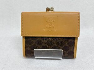 中古/現状品 CELINE マカダム柄 ガマ口 二つ折り財布 M15/2 レディース ヴィンテージ スナップ レザー セリーヌ ウォレット ブランド