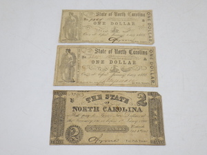 h4A113Z- アメリカ ノースカロライナ州 1867年 2ドル/1866年 1ドル 紙幣 合計3枚