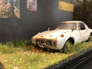 昭和レトロな風景 1/32 トヨタ S800 ヨタハチ 旧車 自作ジオラマ完成品 ケース付