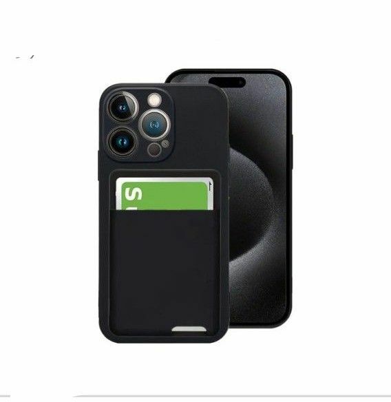 iphone 15 pro ケース 背面収納 耐衝撃 カード収納 薄型 軽量 TPU カバー（ブラック）