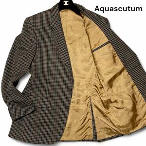 美麗品◎40サイズ!! アクアスキュータム【贅沢の極み】Aquascutum チェック テーラード ジャケット ピュアウール100% 英国製 秋冬◎メンズ