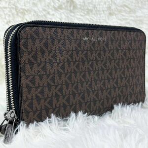 1円〜【美麗品 希少】MICHAEL KORS マイケルコース レザー オーガナイザー トラベルケース ラウンド ダブル ファスナー 長財布 ブラウン