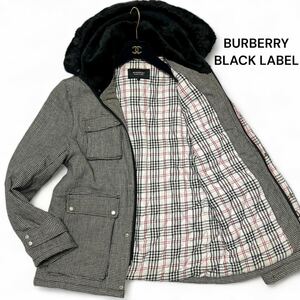 人気モデル◎Lサイズ!! バーバリー【クールな装い】BURBERRY BLACK LABEL ノバチェック ラビットファー 千鳥柄 ジャケット ロゴ◎メンズ