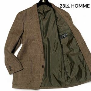 未使用級◎50サイズ!!23区 HOMME【希少なビッグサイズ】ニジュウサンク ヘリンボーン ツイード テーラード ジャケット ブラウン◎メンズ