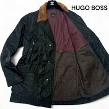 大きいサイズ◎52サイズ!!ヒューゴボス【ラムスキン100%】HUGO BOSS ボア ナイロン コート ジャケット ブラック ポルトガル製◎メンズ_画像1