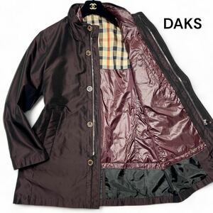 未使用級◎ライト ダウン ジャケット ライナー付き!!ダックス【汎用性抜群】DAKS シルク混 スタンドカラー ロング コート ボルドー◎メンズ