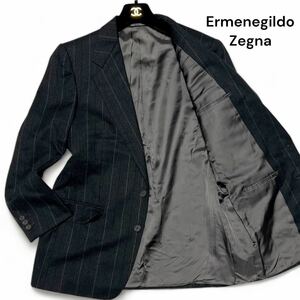 美麗品◎48サイズ!!エルメネジルドゼニア【圧巻の高級感】Ermenegildo Zegna ストライプ ジャケット ウール100% グレー メルトン◎メンズ