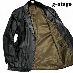 美麗品◎Lサイズ ジーステージ【柔らかな肌触り】g-stage ステッチ ラム レザー テーラード ジャケット 羊革 シープスキン ブラック メンズ