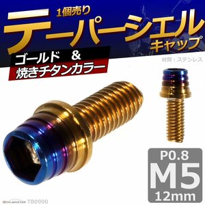 M5×12mm P0.8 テーパーシェル キャップボルト ステンレス 車/バイク/自転車 ドレスアップ パーツ ゴールド＆焼きチタンカラー 1個 TB0900