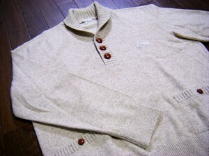 アンゴラ.カシミヤ混/美品〇パパス Papas 編み込みニット 50 (L) 霜降り くるみボタン