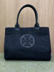 【E1171AM】TORY BURCH トリーバーチ フェルト トートバッグ ビジネスバッグ ショルダー肩掛け レザー ネイビー系 レディース