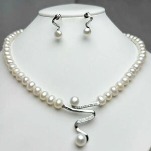 2点セット　本真珠ネックレス7mm 天然パールネックレス42cm Pearl パールネックレス 