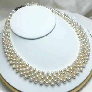 本真珠ネックレス5mm 五連　天然パールネックレス40cm Pearl jewelry necklace