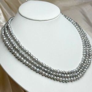 三連本真珠ネックレス5mm 天然パールネックレスnecklace 42cm jewelry Pearl