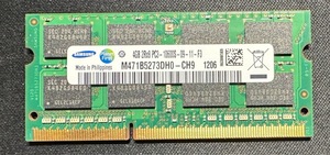 S8）ノートパソコン用メモリ SAMSUNG 2Rx8 PC3-10600S M471B5273DH0-CH9 4GB (USED、完動品）