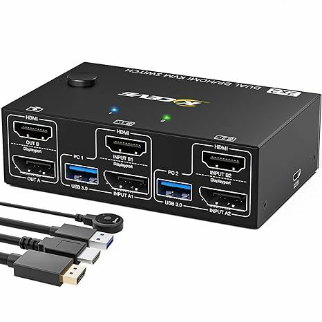 USB 3.0 デュアル モニター KVM スイッチ ディスプレイポート HDMI 2 ポート、KVM スイッチ 2 モニター 2 台のコンピューター 4K@60Hz