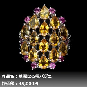 【1円新品】イケゾエガレ｜10.00ct 天然シトリン&ガーネット K14WG仕上リング 19.5号｜作家モノ｜本物保証｜NGL鑑別対応