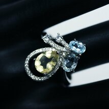 【1円新品】イケゾエガレ｜4.50ct 天然ブルートパーズ&シトリン ダイヤモンド K14WG仕上リング 17号｜作家モノ｜本物保証｜NGL鑑別対応_画像7