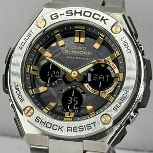 極美品 G-SHOCK GST-W110D-1A9JF G-STEEL/Gスチール タフソーラー 電波受信 電波ソーラー マルチバンド6 メタルバンド ゴールド アナデジ 