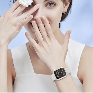 c90【2枚入り】Apple Watch SE/6/5/4 40mm 対応ケース ガラスフィルム 傷防止 軽量 脱着簡単 高透過率 3Dローズゴールドの縁/ホワイトの画像6