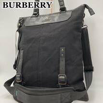 【美品】BURBERRY バーバリー ブラックレーベル トートバッグ 2way ショルダー紐付 黒 キャンバス×レザー ホースロゴ金具 仕事 ビジネス_画像1