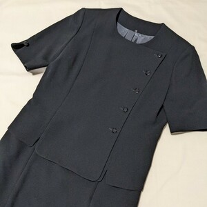 ☆FA100 ブラックフォーマル レディース 9号 9AR 半袖 重ね着風 ワンピース 黒 前開き 礼服 喪服 冠婚葬祭 セレモニー