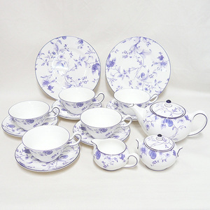 ◎WEDGWOOD ブループラム ティーセット 計15点セット カップ ソーサー ピオニー ティーポット シュガーポット クリーマー プレート ON5698