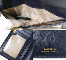 ◎LAUREN RALPH LAUREN ローレンラルフローレン 二つ折り長財布 カード収納多 レザー ネイビー×ゴールド金具 レディース ON5678_画像6