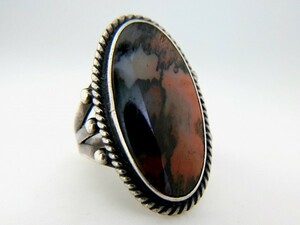  Vintage Navajo silver made petolifaido wood ring Indian jewelry .. tree ring 