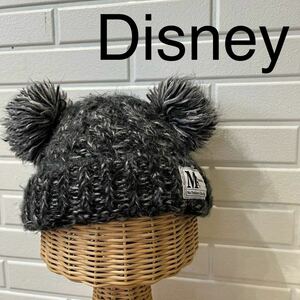 Disney ディズニー Mickey ミッキーマウス ニット帽 キャップ 帽子 ビーニー ワッチ ポンポン グレー レディース キッズ 玉mc2438